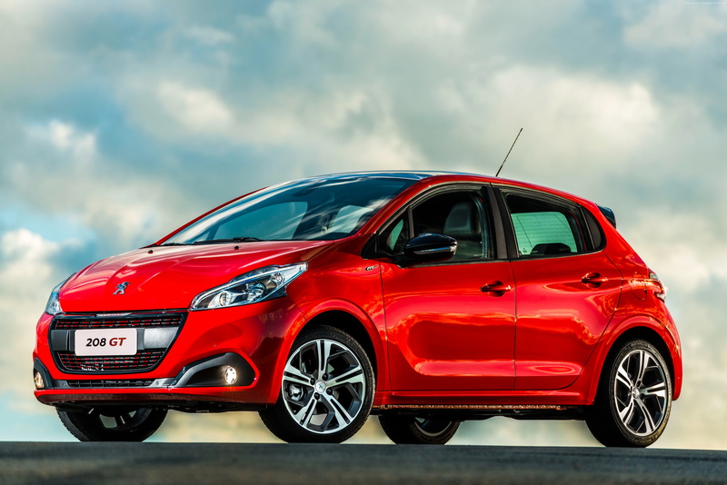 hatchback, 4K, Peugeot 208 GT, red, clouds