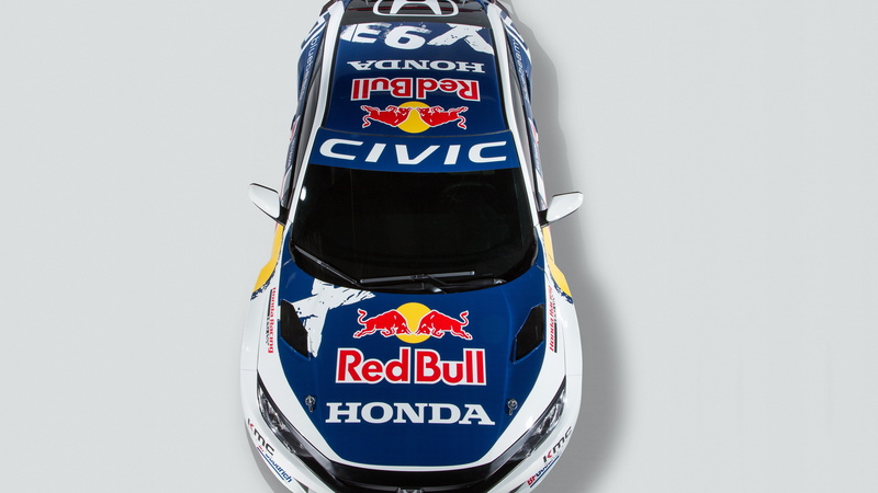 honda, Honda Civic Coupe Rallycross, sport car, racing, car, red bull, white, bull, rally, red, civic, 4K, blue, NYIAS 2016