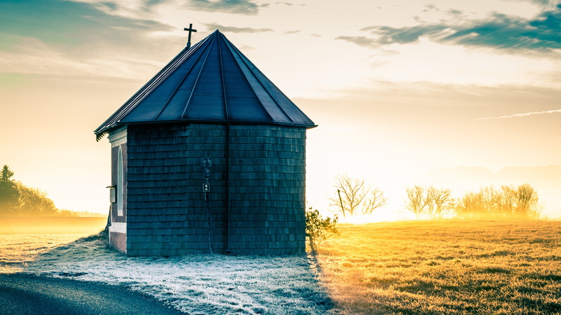 gray, sunlight, 4K, scenics - nature, beauty in nature, body, no people, architecture, building, chapel, sea, water, tower, black, land, outdoors, nature