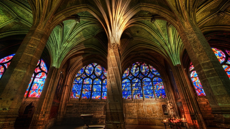 architecture, cathedral St-Séverin, building, 1080P, stained glass, St-Séverin (paris), cathedral