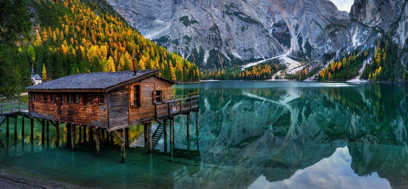 tree, Cabin, 720P, built structure, idyllic, no people, Italy, Turquoise, mountain range, outdoors, Chapel, architecture, non-urban scene, Fall, formation