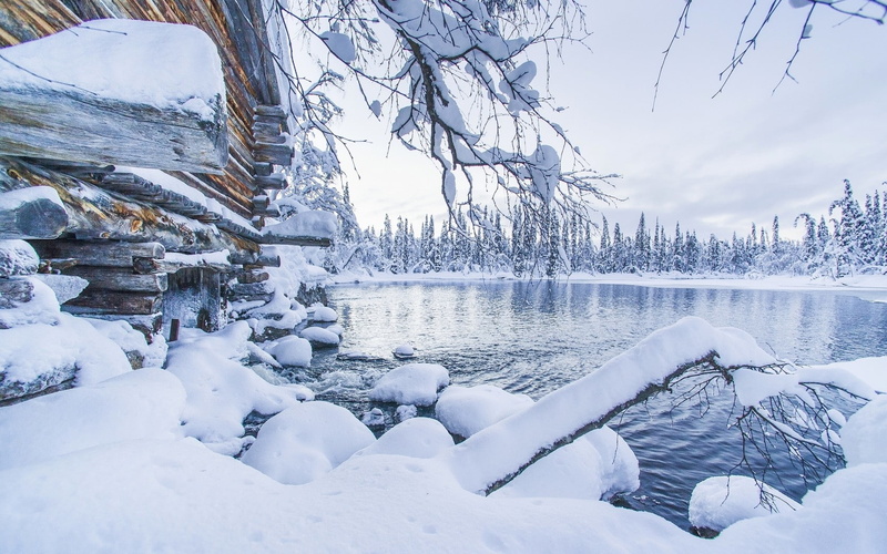 Lapland, mountain, winter, snow drifts, k, rock, snow, lake, Ylläs, Finland, slompolo, Äkäslompolo, covered, 720P