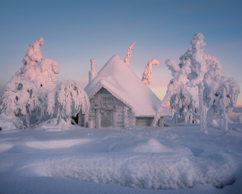 Finland, house, the snow, snow, winter, 1080P, Lapland, trees, winters tale, hut