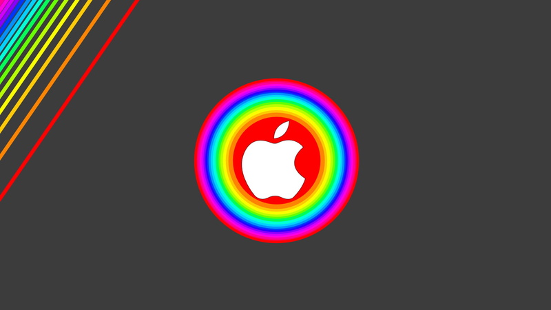 Apple vs. Microsoft, rainbow, neon, black background, 1080P, indoors, studio shot, geometric shape, light - natural phenomenon, communication, circle