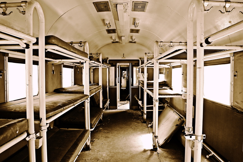 empty, train cemetery, obsolete, illuminated, passenger train, rots, sleeping car, rail transportation, transportation, wreck, public transportation, broken