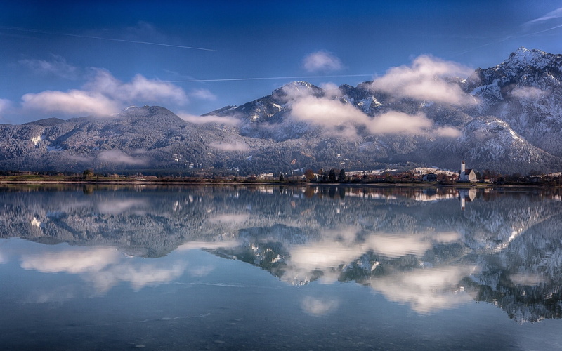 painting, tranquil scene, 1080P, near, sky, beauty in nature, cloud - sky, Bavaria, mountain, lagoon, white, snowcapped mountain, environment, nature