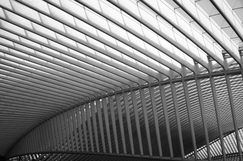 Building, repetition, columns, glass, calatrava, black white, full frame, modern, Architecture, indoors, railway station, built Structure, metal, transport