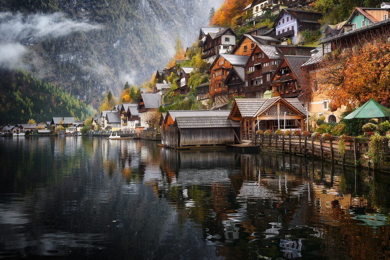 home, 1080P, Hallstatt, mountains, lake, Austria
