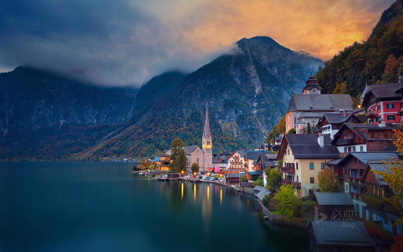 lake, mountain range, building, architecture, building exterior, 1080P, town, no people, hallstatt, gray, built structure, bing, house, outdoors, austria