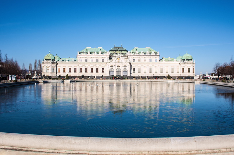 castle, blue, unesco, front side, Castle, no people, prince eugene of savoy, travel, Baroque, clear sky, building exterior, 4K, tourism, johann lukas von hildebrandt