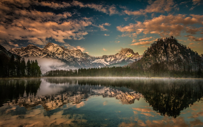 Lake Else, Upper Austria, Austria, Alps, Lake Almsee, 1080P, mountains, forest, lake, reflection