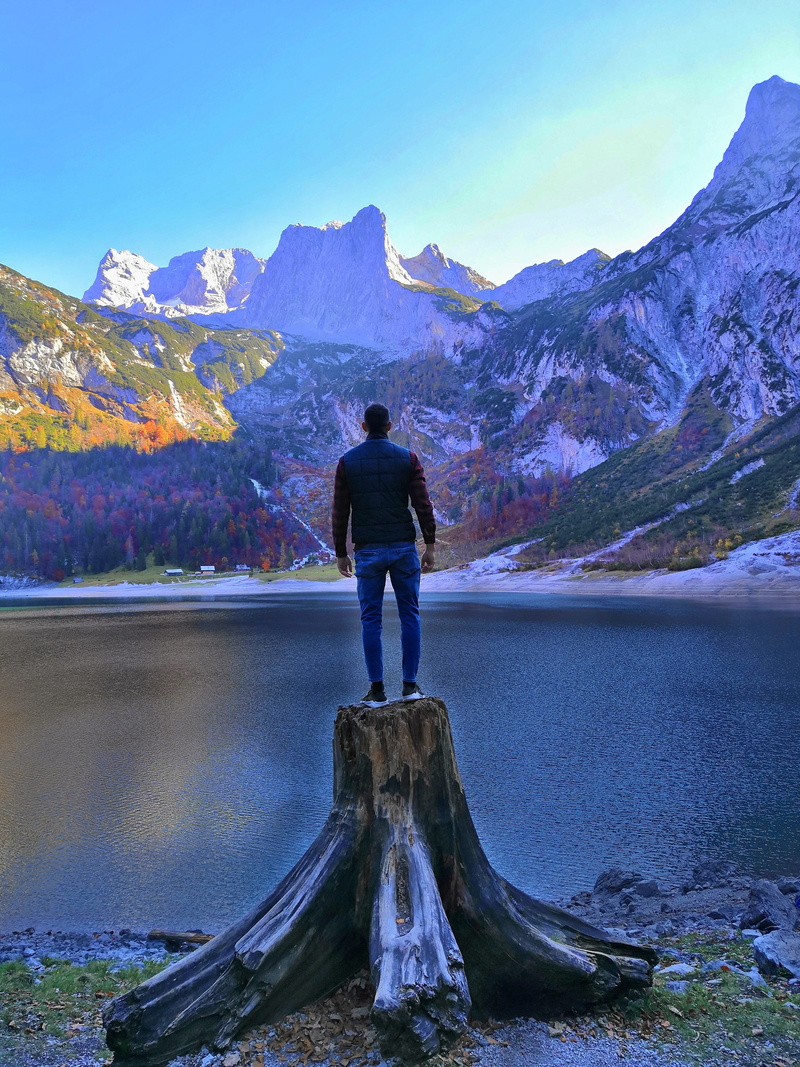 4K, gosau, lake, looking at view, tranquil scene, atmospheric, vorarlberg, dachstein, view, beauty in nature, gosausee, outdoors, landscape, mountain range