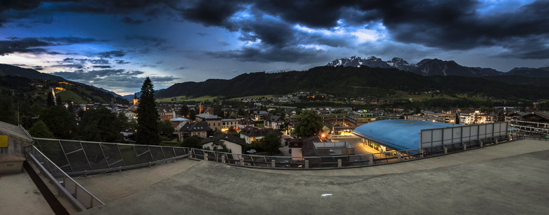 dachstein, high angle view, mountains, building, mood, landscape, nature, sky, tourism, travel, sunset, austria, panorama, illuminated, building exterior