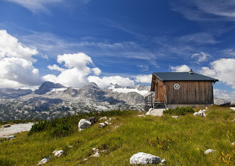 hut, summer, day, clouds, mountaineering, no people, tranquility, building exterior, beauty in nature, rock, scenics - nature, landscape, summit, snow