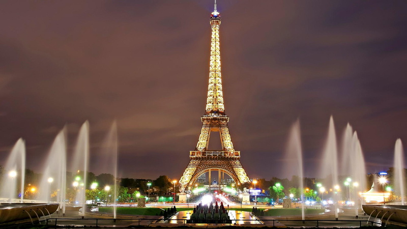 city lights, evening, 1080P, fountain, city, eiffel tower, paris, tower