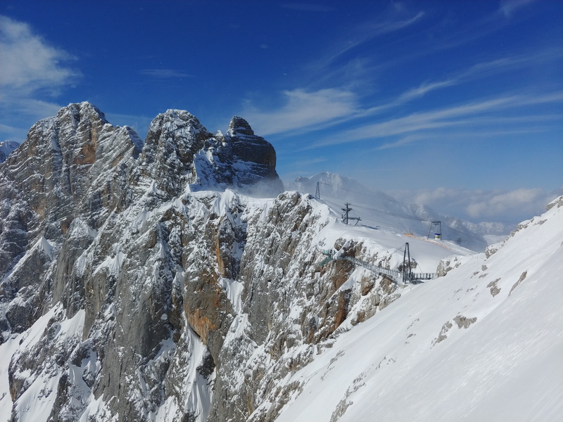 covered, ridge, sport, non-urban scene, austria, snowcapped mountain, dachstein mountains, skiing, cold temperature, blue sky, chairlift, leisure activity