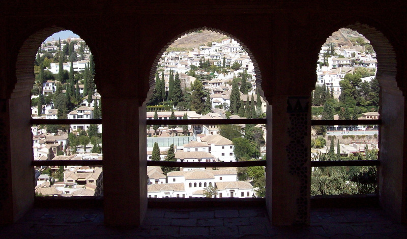 city, architecture, arches, old, day, landscape, andalusia, fortress, belief, plant, window, moorish, spanish, nature, alhambra, building, castle, the past