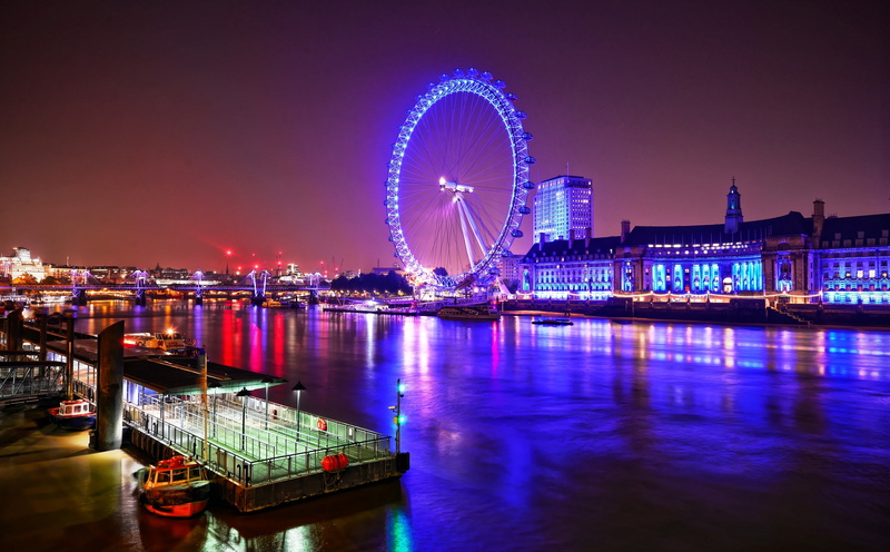 building exterior, Architecture, Europe, transportation, cityscape, city, 5K, travel, amusement park, London, United Kingdom, no people, Night, built structure