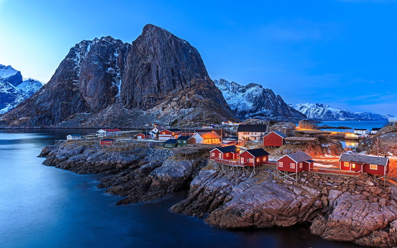 hot, norway, picture, summer, lofoten, cliff, small, fishing, village, 1080P, adventures