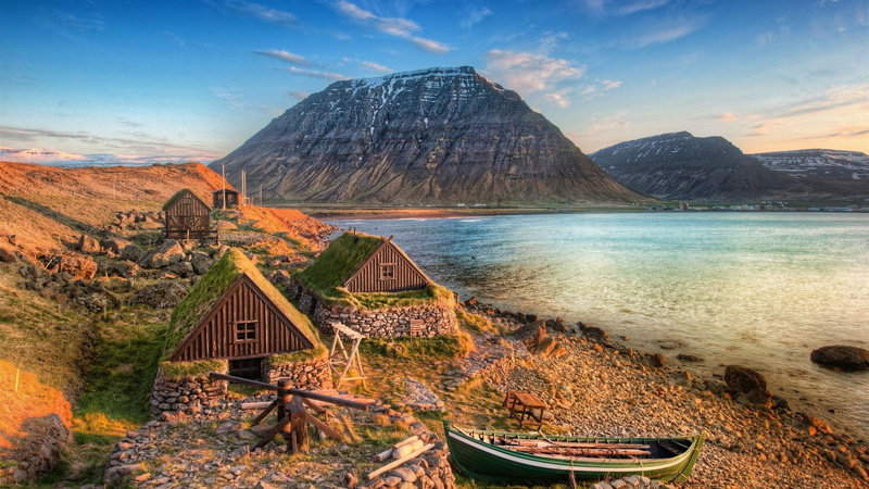 boats, nature and landscapes, ancient, hdr, fishing, icel, 1080P, coast, village, mountains