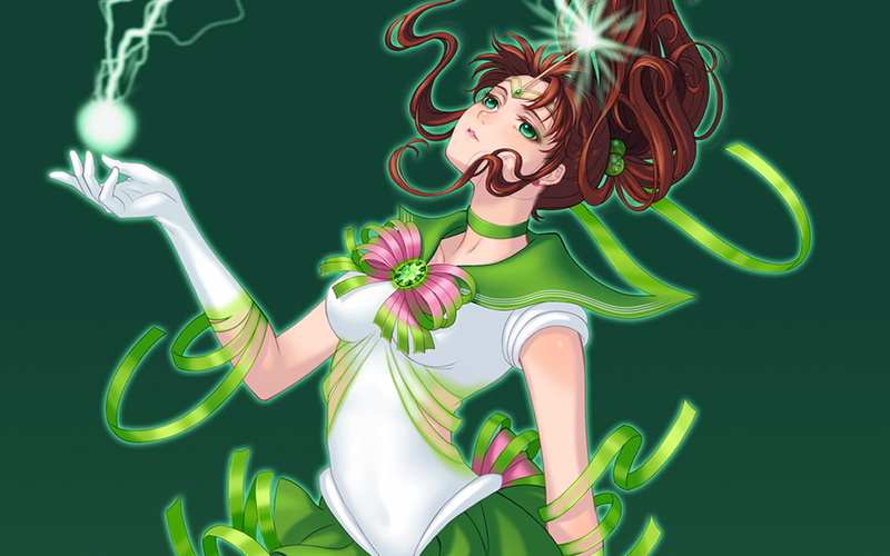 1080P, Kino Makoto, lightning, green, form, Bishoujo senshi sailor moon, sailor jupiter, girl