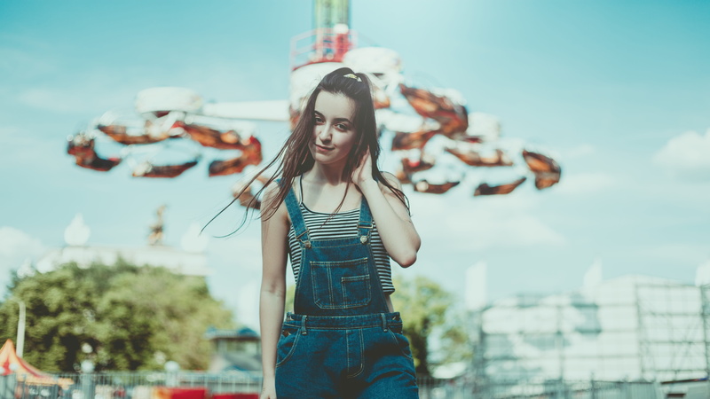 blue denim, joy, ease, dress, horse, vacation, moscow, touching, teenager, blue, beautiful, mom, hairstyle, girl, girl on carousel, one person, casual clothing