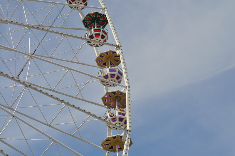 built structure, blue sky, Big Wheel, fun, 4K, low angle view, leisure activity, sky, day, fair, tall - high, Amusement Park, arts culture and entertainment