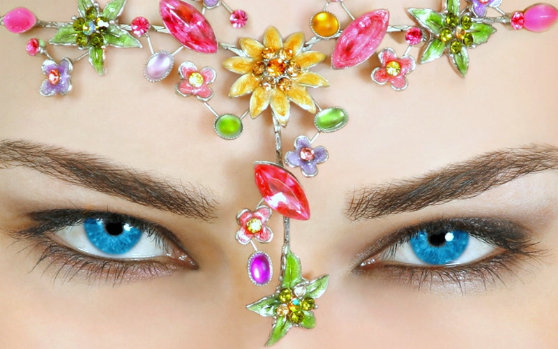 Close-Up, Bindi, Women, Eye, Blue Eyes, Woman, 1080P