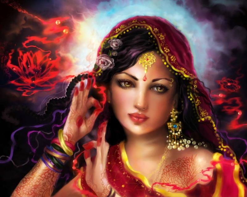 Jewelry, Girl, Indian, 1080P, Woman, Fantasy, Women, Bindi, Flower
