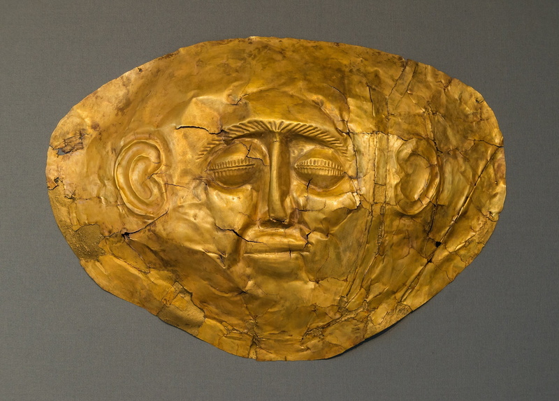 greece, museum, single object, burial, human representation, 16th-century bce, archeology, no people, studio shot, gold colored, representation, the past
