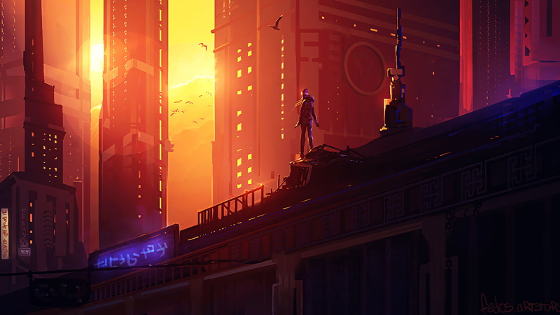 landscape, anmine, 1080P, digital, alone, sunset, building, Artanis, art installation