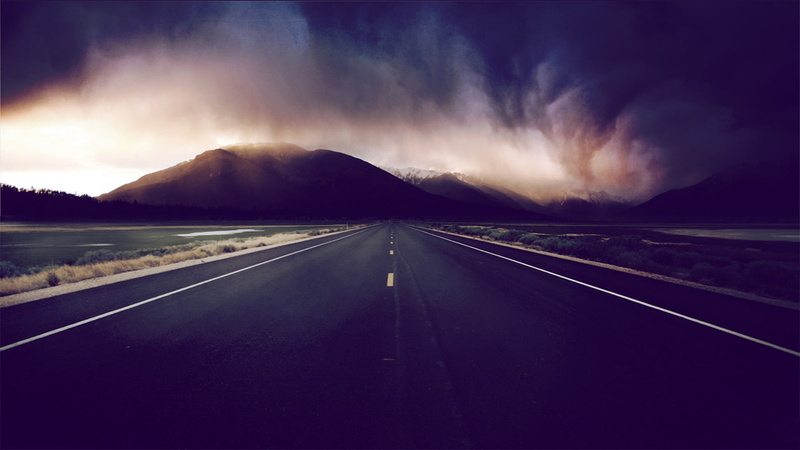 dark, marking, sign, road marking, highway, no people, cloud - sky, mountain, 1080P, filter, dividing line, digital art, travel, symbol, vanishing point