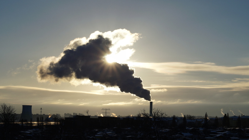 sunrise, sky, 5K, emitting, air pollution, silhouette, architecture, nature, factory, smog, contaminated, smoke stack, sunset, cloud - sky, poisonous