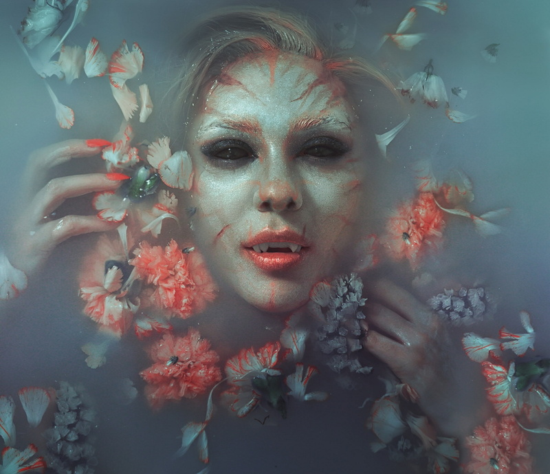 fantasy art, dark, water, fangs, 1080P, fantasy girl