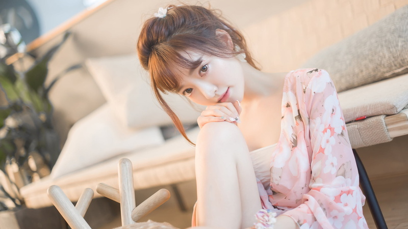 women, furniture, contemplation, auburn hair, flower in hair, sitting, outdoors, beautiful woman, emotion, chair, happiness, 1080P, pale, one person, looking