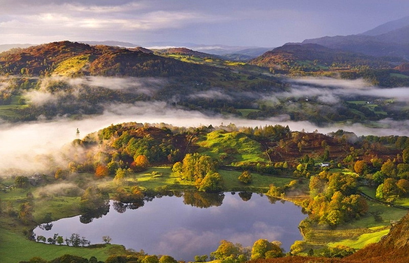 landscape, 480P, trees, tree, autumn, sky, forest, nature, land, tranquil scene, outdoors, tranquility, scenics - nature, reflection, environment, change