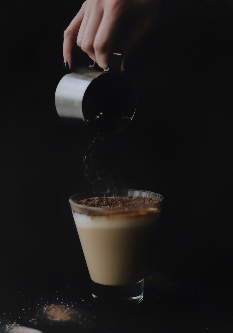 clear, coffee - drink, coffee cup, indoors, dessert, espresso, hand, 5K, human body part, drink, beverage, chocolate, one person, human, food, holding