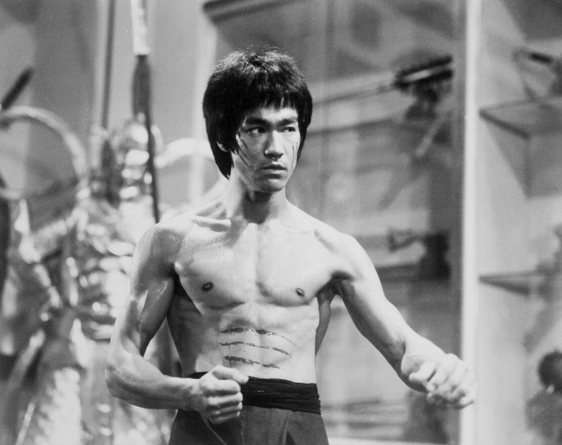 adult, 2K, arts culture and entertainment, young men, shirtless, looking at camera, real people, one person, lee, grayscale, Bruce, waist up, indoors