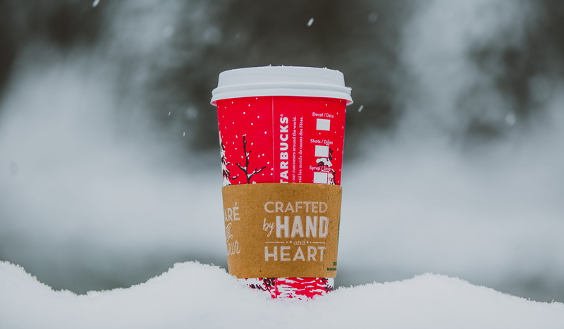 frozen, blizzard, starbucks, extreme weather, outdoors, western script, snowing, sign, frost, close-up, warm, Christmas, cold temperature, environment