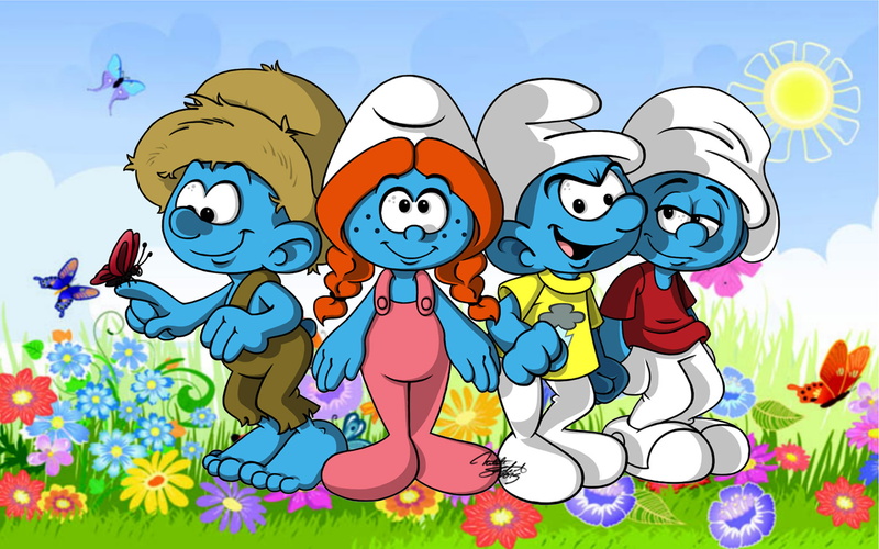 desktop, smurfs, plant, sky, ultra, flowers, males, flowering plant, smiling, childhood, meadow, spring, celebration, smurfette, art and craft