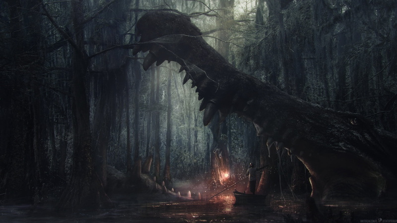 crocodile, teeth, plant, non-urban scene, forest, cave, 1080P, beauty in nature, geology, no people, branch, day, illustration, tranquility, trunk, falling