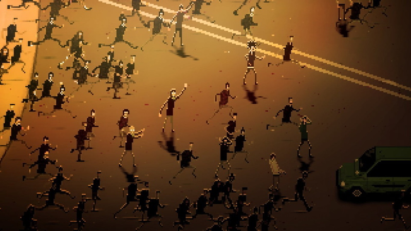 pixel art, nature, architecture, lake, day, outdoors, reflection, illustration, walking, people, sunset, street, transportation, water, high angle view