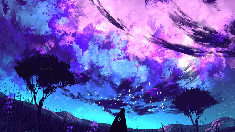 1080P, birds, Muhammad Nafay, digital art, fantasy art, clouds