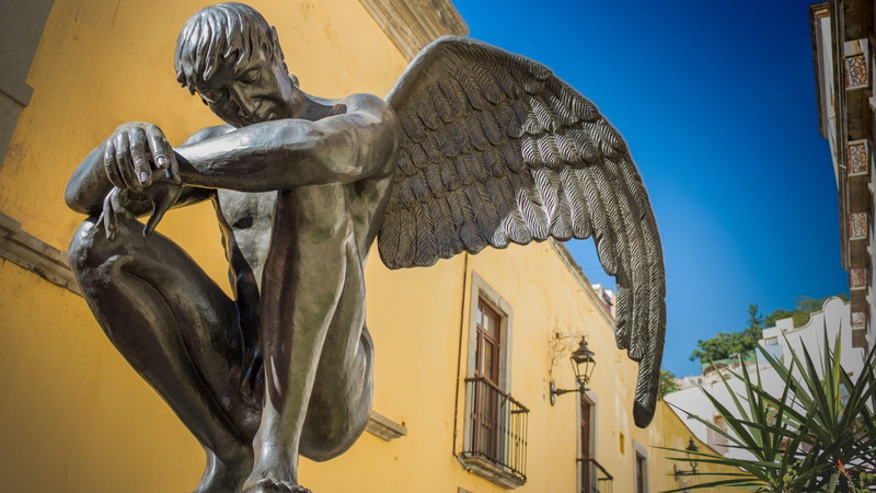 architecture, male likeness, méxico, history, sky, nature, representation, mexico, craft, guanajuato, statue, day, sculpture, building exterior, angel