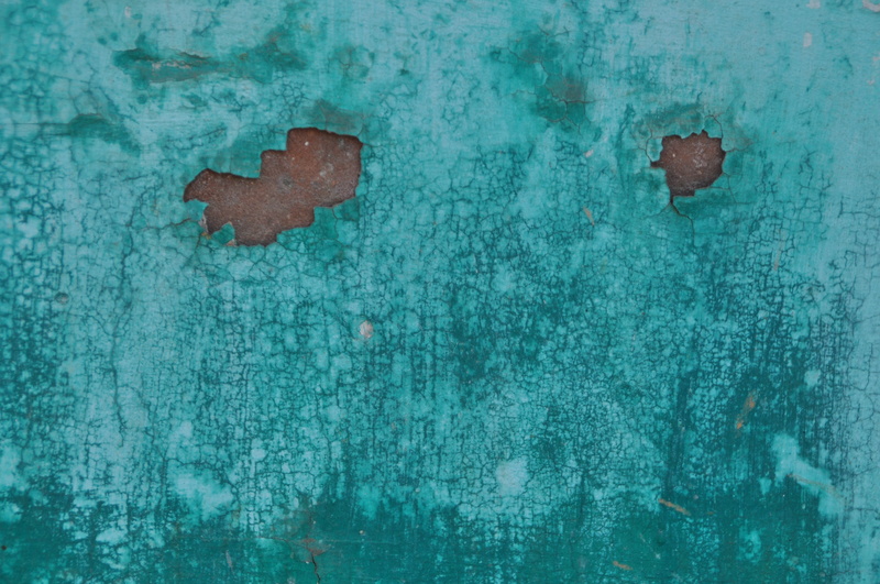 indoors, abstract, rough, rusted, close-up, teal, turquoise, corrosion, pattern, day, decline, deterioration, architecture, ruined, peeling off, metal