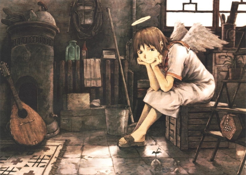 anime, girls, rakka, haibane, 720P, renmei, wings
