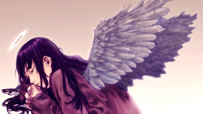 Haibane Renmei, closed eyes, anime, angel, wings, anime girls, 1080P, brunette