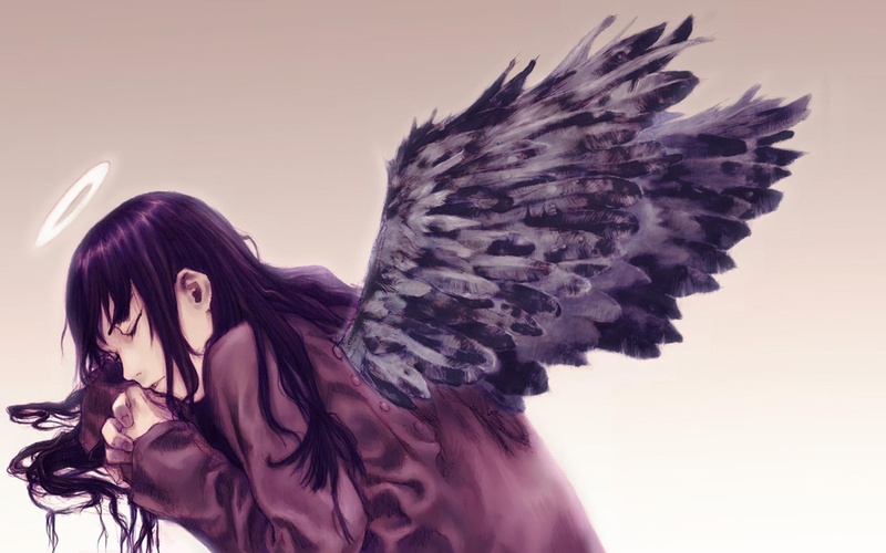 anime, anime girls, Halo, Haibane Renmei, Reki (Haibane Renmei), 1080P, black