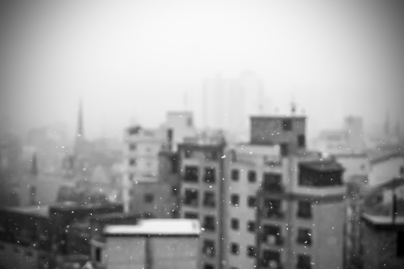 architecture, cold temperature, skyscraper, sky, apartment, built structure, no people, snowdrops, city, building, monochrome, smog, pollution, 5K, outdoors