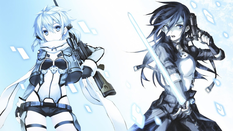 creativity, anime girls, Kirigaya Kazuto, 720P, sniper rifle, white background, human representation, male likeness, black color, gun, lightsaber, bizarre